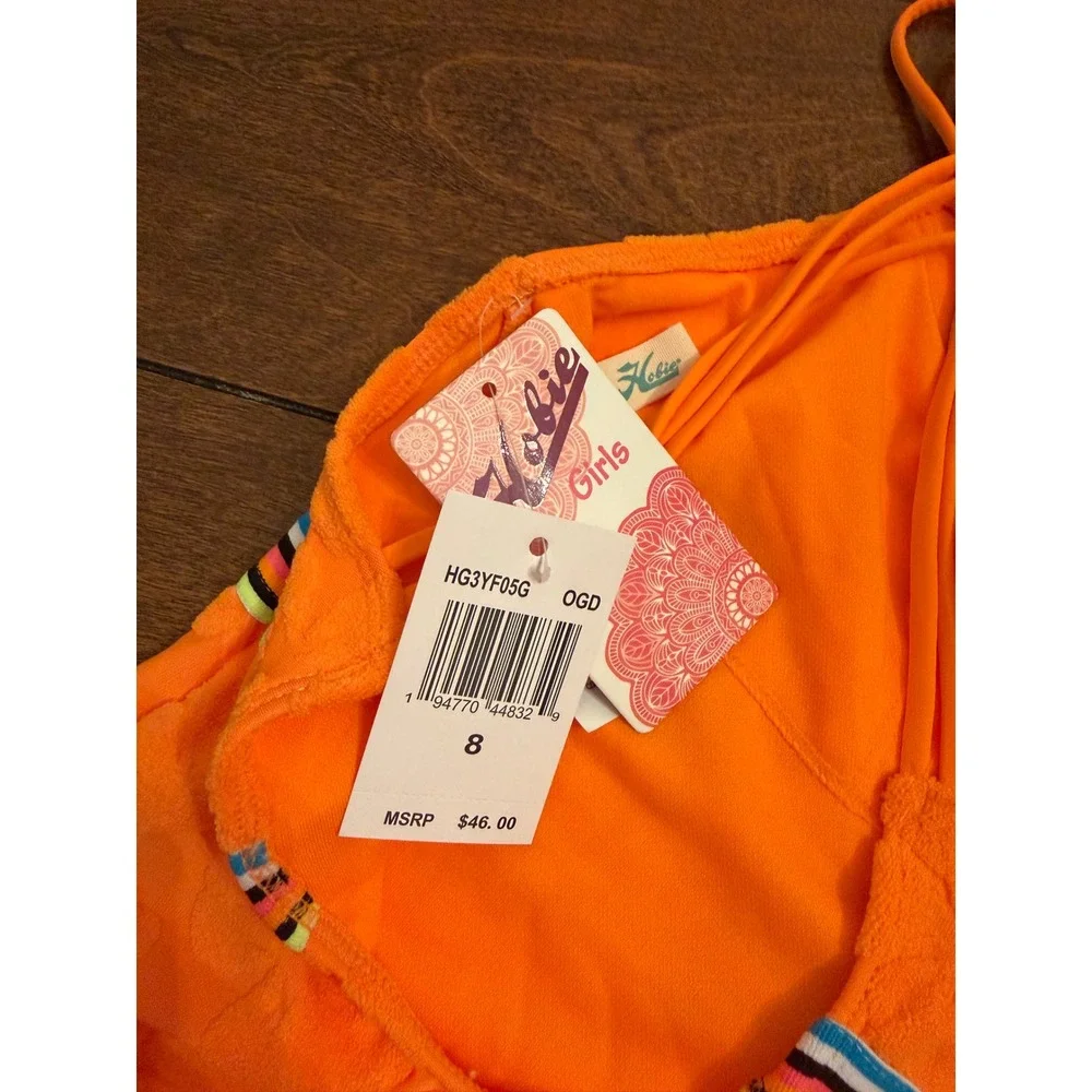NEW Hobie Girls Neon Orange Floral Textured One Piece Swimsuit Size 8 HG3YF05G